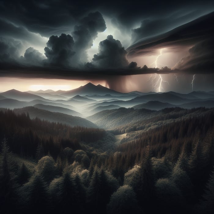 Stormy Nature Landscape: Epic Thunderstorm Over Mountains