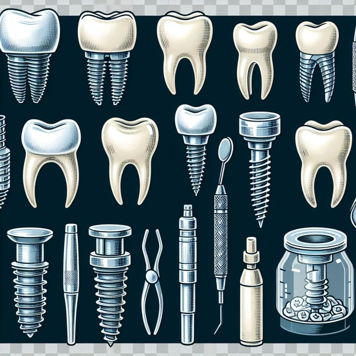 Dental Icons Set: Implants, Pins, Fillings, Prosthetics