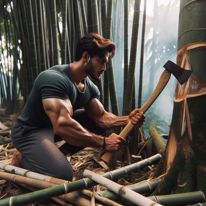 Man Cutting Down Bamboo Tree | Axe Work