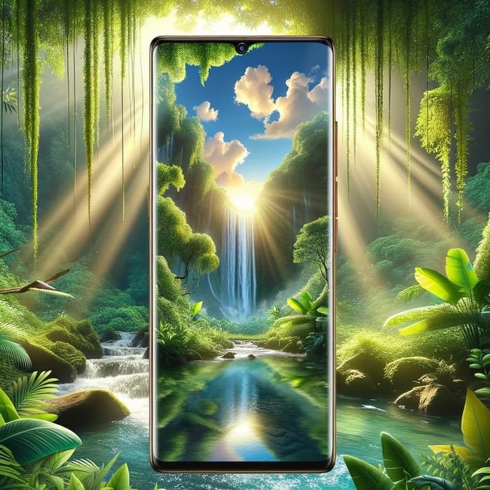 Beautiful Phone Wallpaper with Tranquil Jungle Waterfall