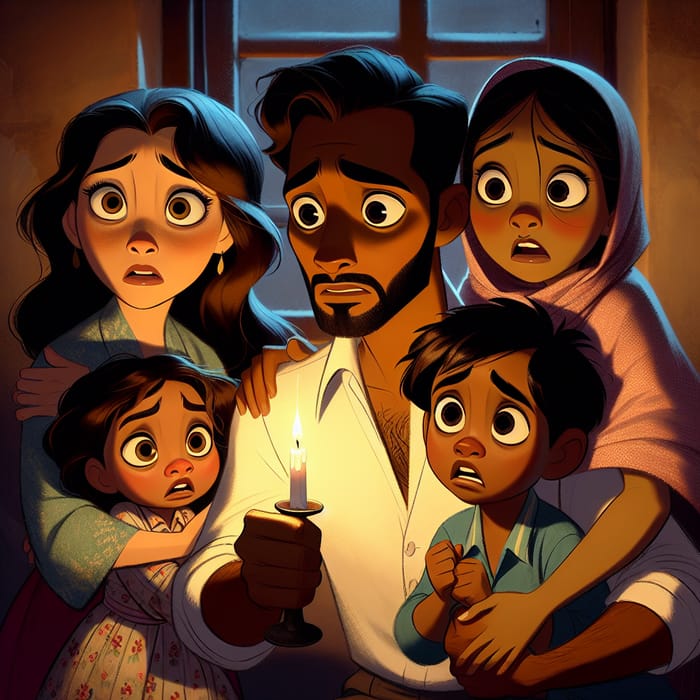 Worried Disney-Style Family Holding Candle | Urgent Familial Scene