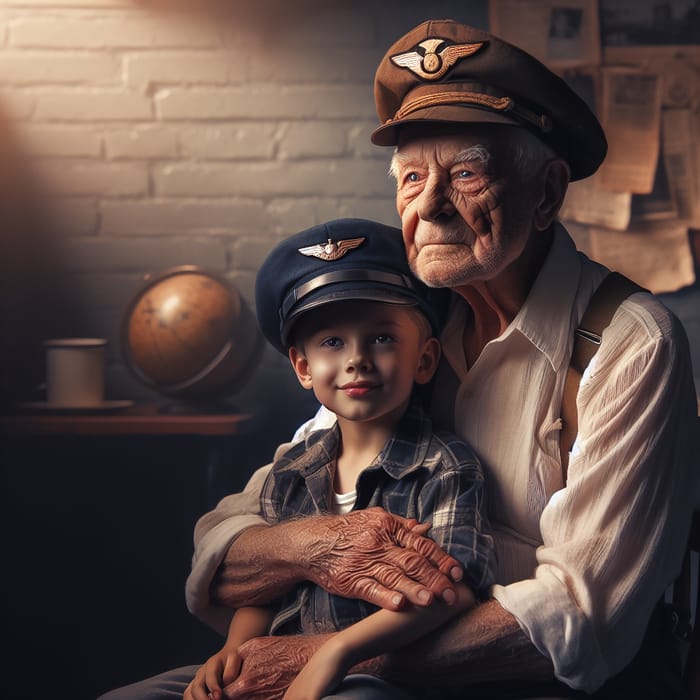 War Veteran Grandfather Embracing Pilot Grandson | Family Bonding Moment