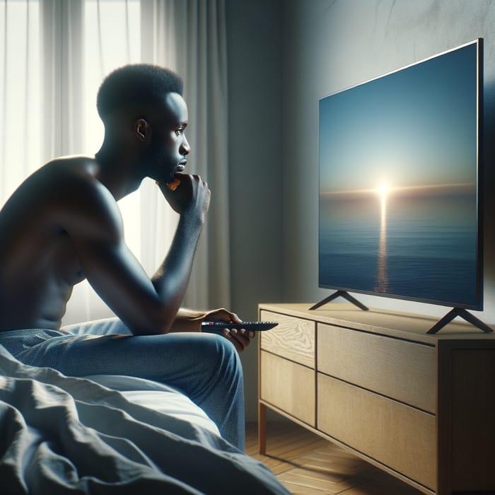 Realistic African Man Watching TV in His Room | Quality Brand