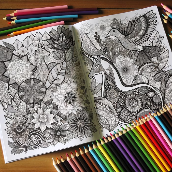 Coloring Book with Whimsical Nature and Geometric Designs