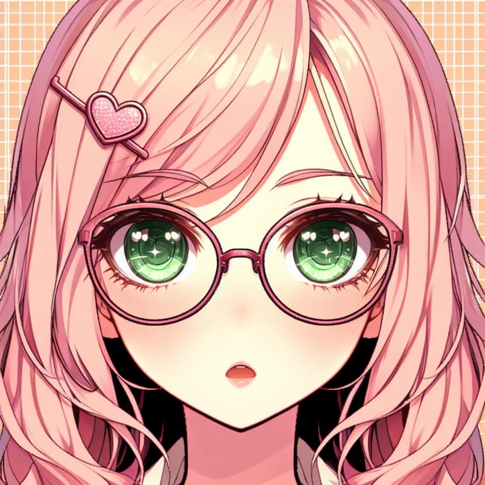 Girl with Green Eyes Wearing Glasses & Pink Heart Hair Clip