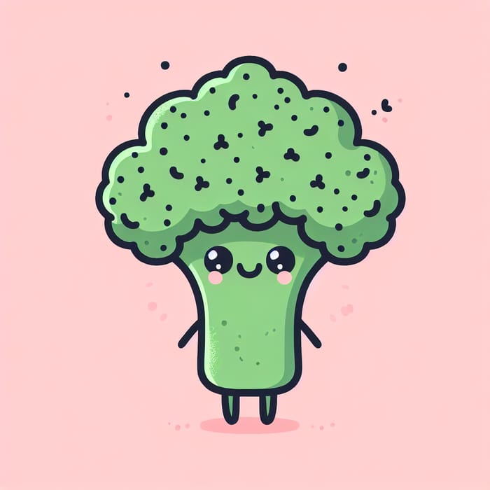 Cute Cartoon Broccoli with Tiny Black Lines Illustration