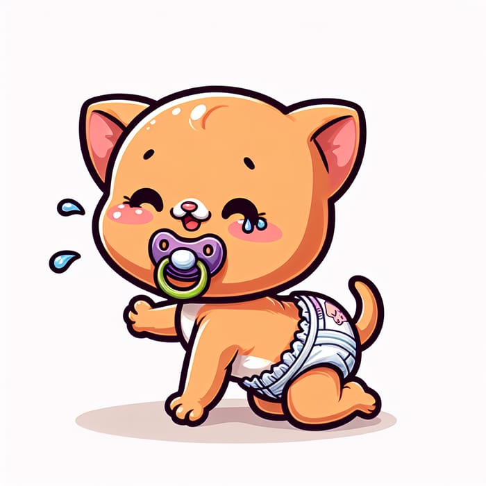 Newborn Kitten Crawling in Diapers and Pacifier Animated Cartoon