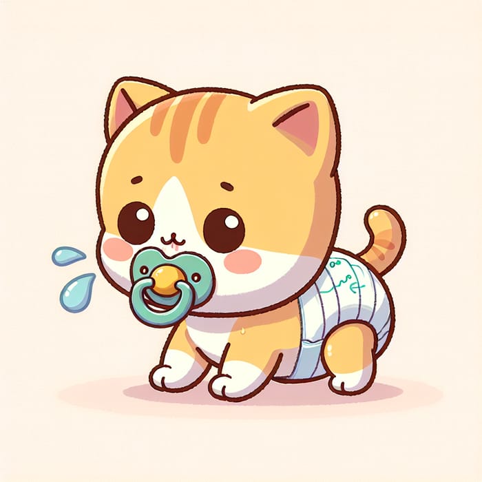Adorable Newborn Kitten Crawling with Diaper and Pacifier | Cute Animated Cartoon