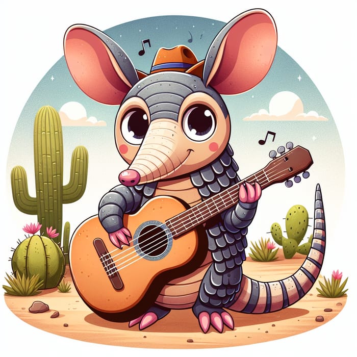 Armadillo Playing Guitar - Texas Desert Scene