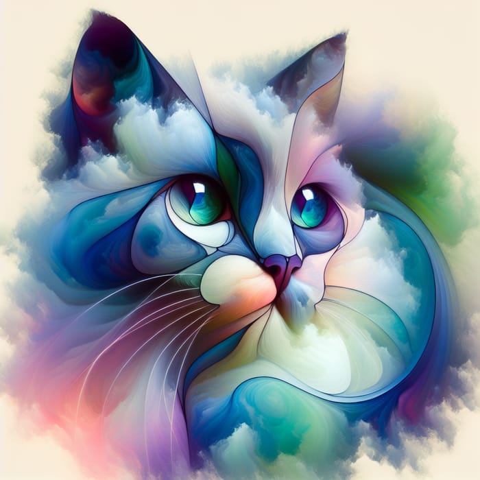 Abstract Cat Art: Geometric Shapes & Ethereal Colors