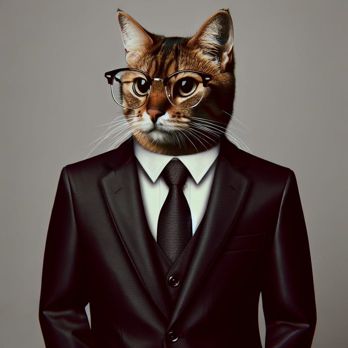 Smart Cat in Glasses and Elegant Suit