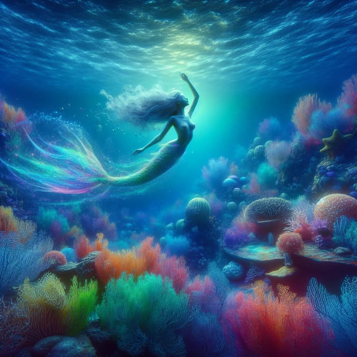 Enchanting Mermaid Among Colorful Coral Reefs | Ethereal Sea Fantasy