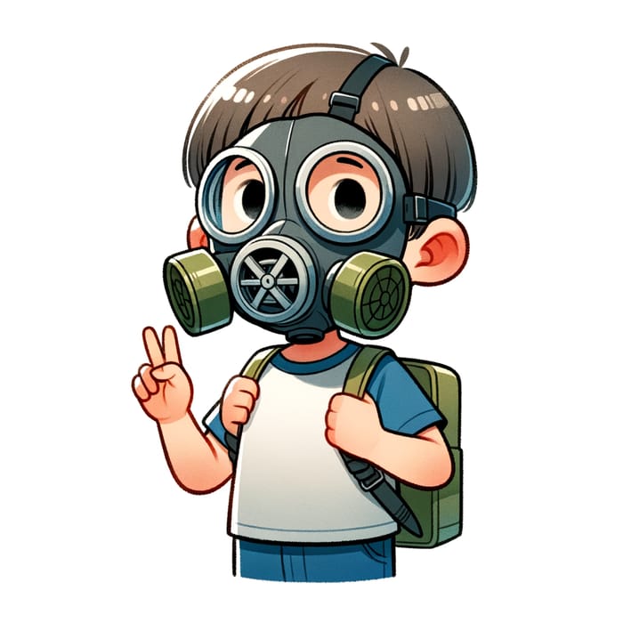 Young Boy in Gas Mask