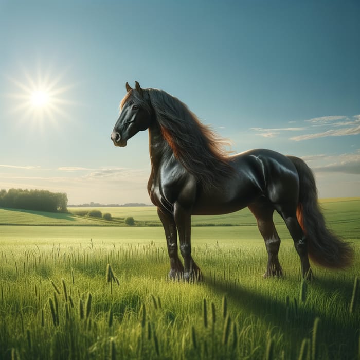 Majestic Horse in Green Field - Picturesque Nature Scene
