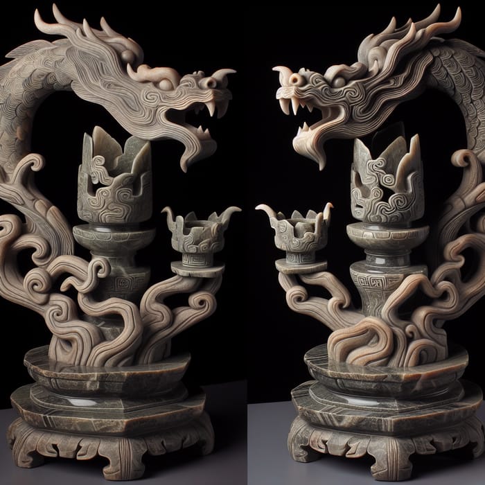 Unique Natural Stone Candlestick with Ancient Chinese Influence