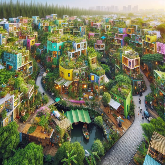 Innovative Eco Community: Sustainable Homes & Creative Spaces