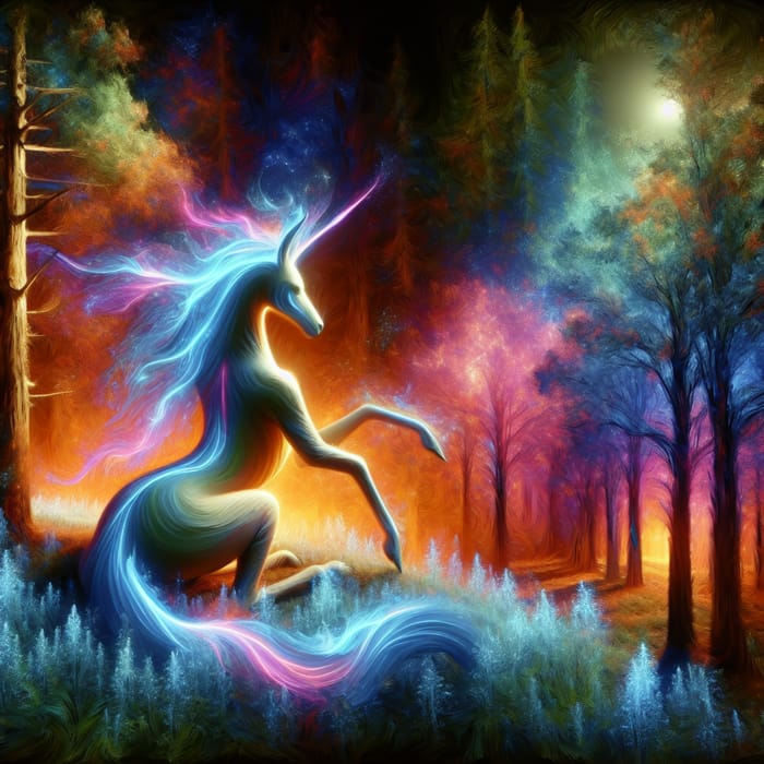 Ethereal Mystical Creature in Vivid Moonlit Forest