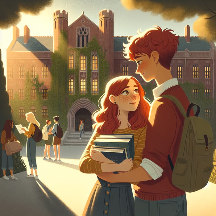 Inclusive University Scene: Redhead and Blonde Students Embracing School Life