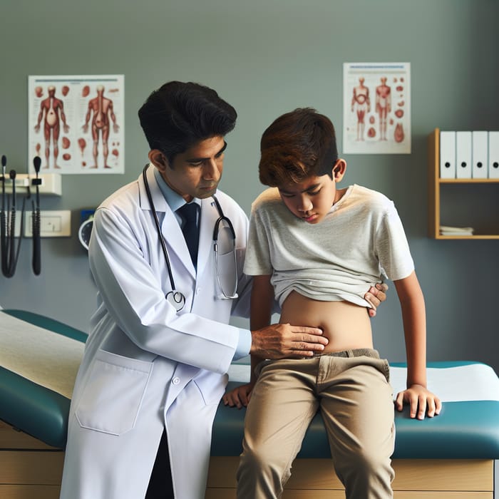 Doctor Examines Aching Belly of Twelve-Year-Old Boy