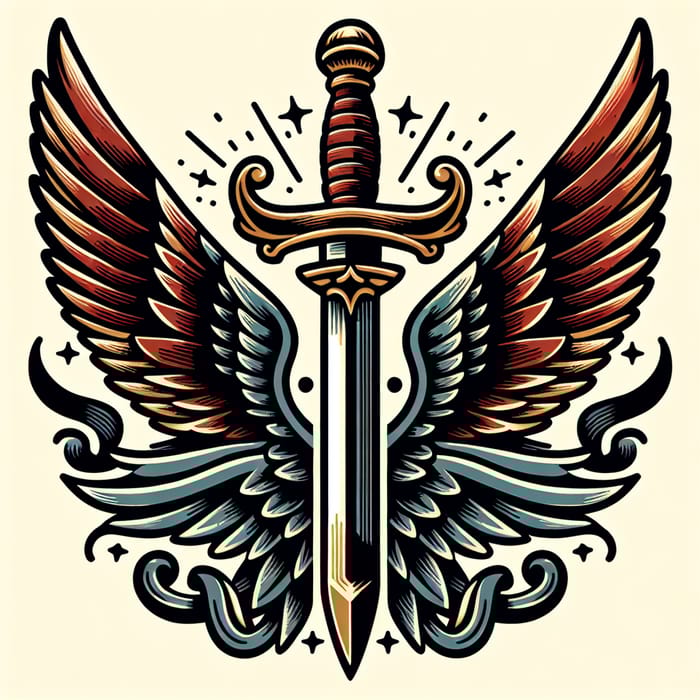 Traditional American Tattoo: Sword with Wings Design Traditional American Tattoo: Sword with Wings Design