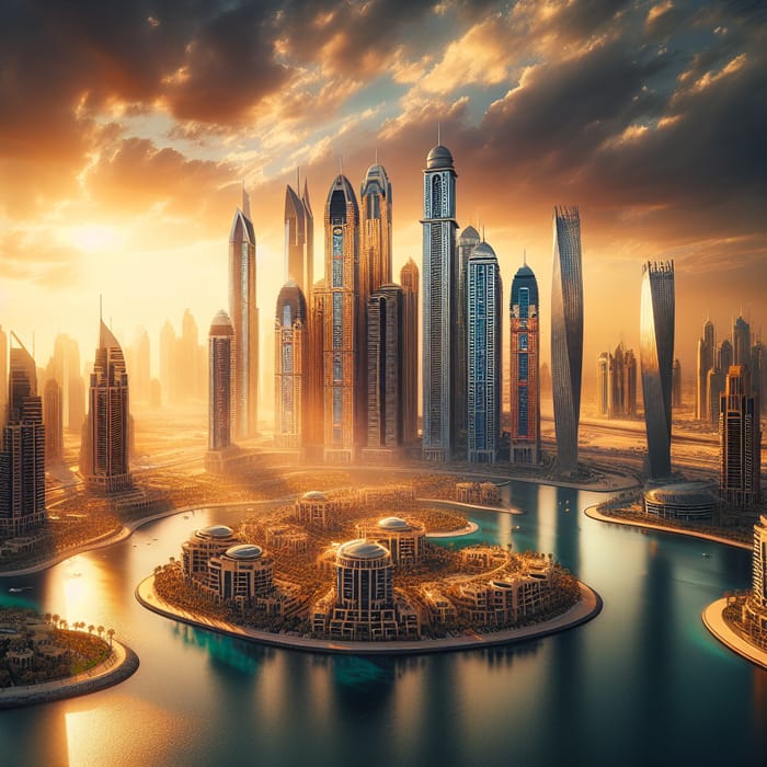 Futuristic Dubai Skyline | Panoramic Sunset View