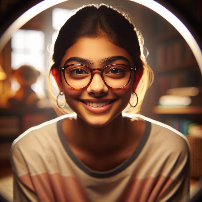 Stylish South Asian Girl with Glasses Smiling