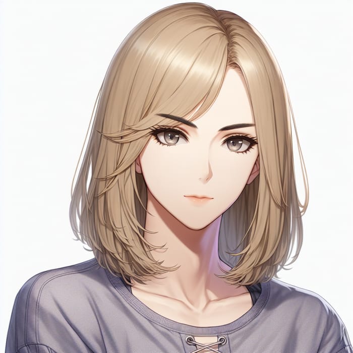 Feminine Guy with Shoulder-length Blond Hair in Casual Clothes - Realistic Style