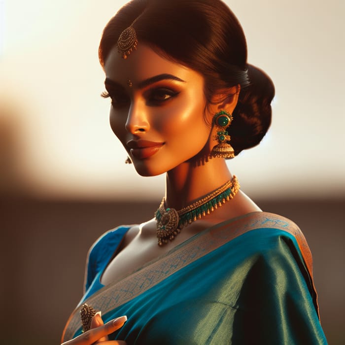 Beautiful South Asian Woman in Elegant Sari