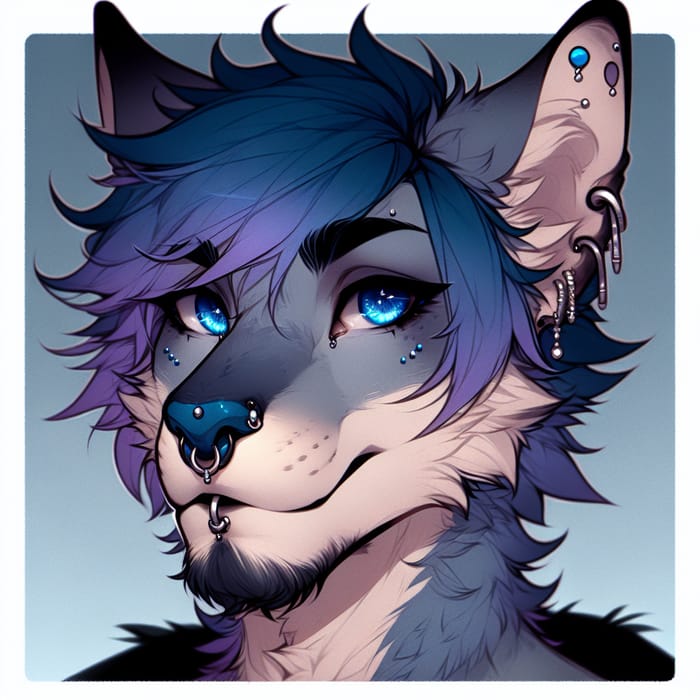 Unique Male Fox Demi-Human with Blue and Purple Fur