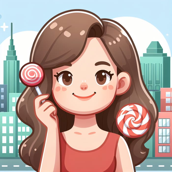 June in City with Lollipop | Cartoon Style Image