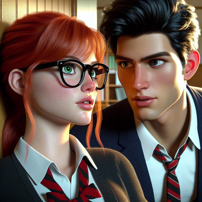 Realistic School Rivalry: Red-haired Girl vs. Tall Black-haired Boy
