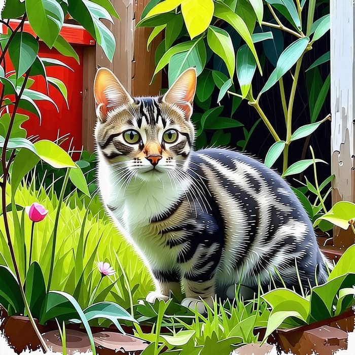 Cat in the Yard - Outdoor Feline Relaxing Scene
