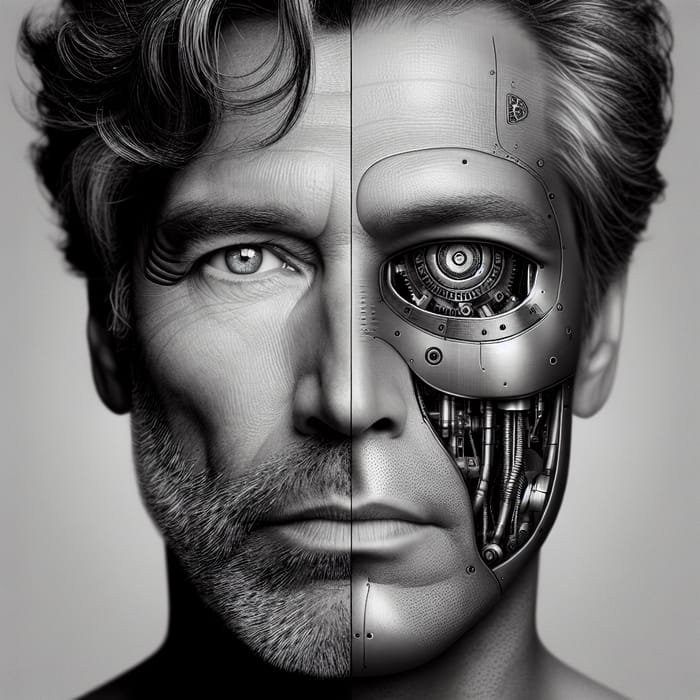 Intriguing Man-Machine Portrait | Black & White Contrast