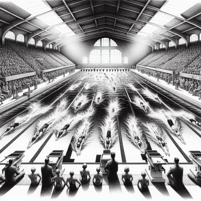 Architectural Pencil Sketch of Swimming Sport Scene