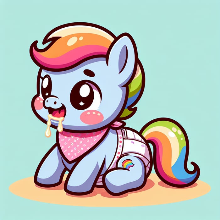 Adorable Baby Pony Crawling with Bib and Diaper