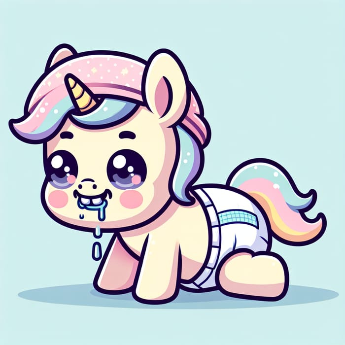 Cute Baby Pony in Diapers | Tooth, Crawling, Bib & Bonnet | Cartoon Character