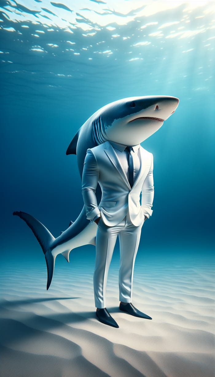 Elegant White Shark in Suit - Sophisticated Underwater Scene