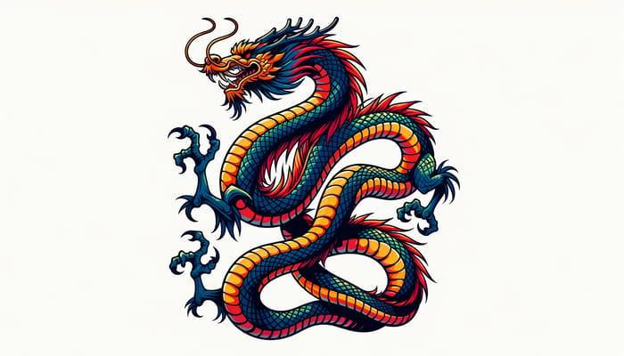Dynamic Eastern Dragon With Coiled Serpentine Body 