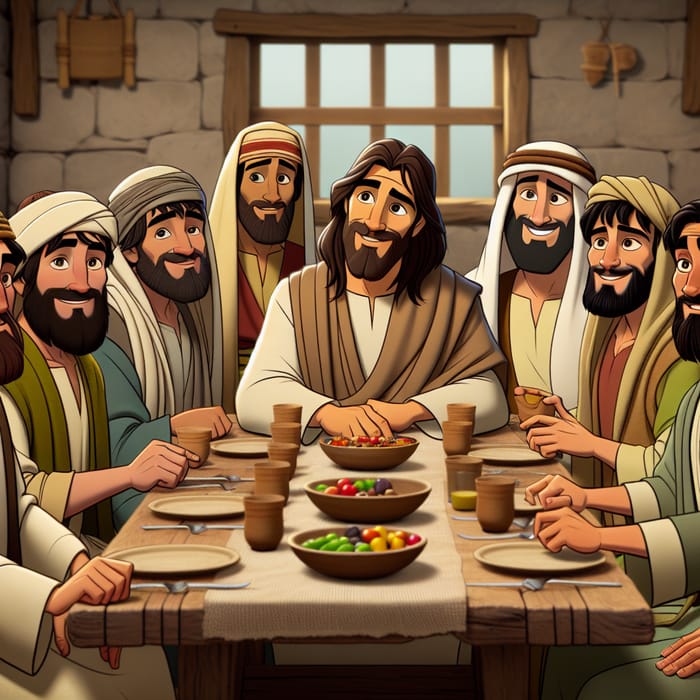 Supper of Jesus with the Apostles in Animated Style