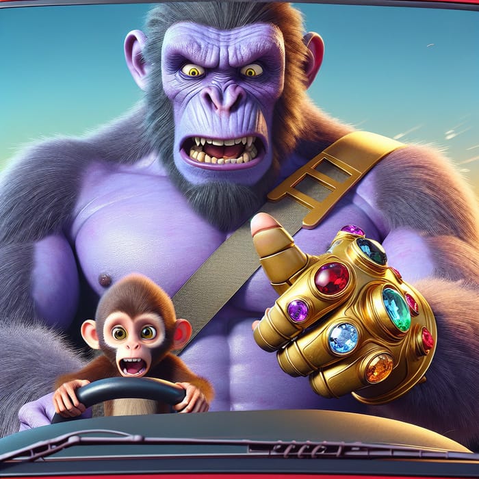 Monkey Races Thanos in Epic Showdown | AI Art Generator | Easy-Peasy.AI