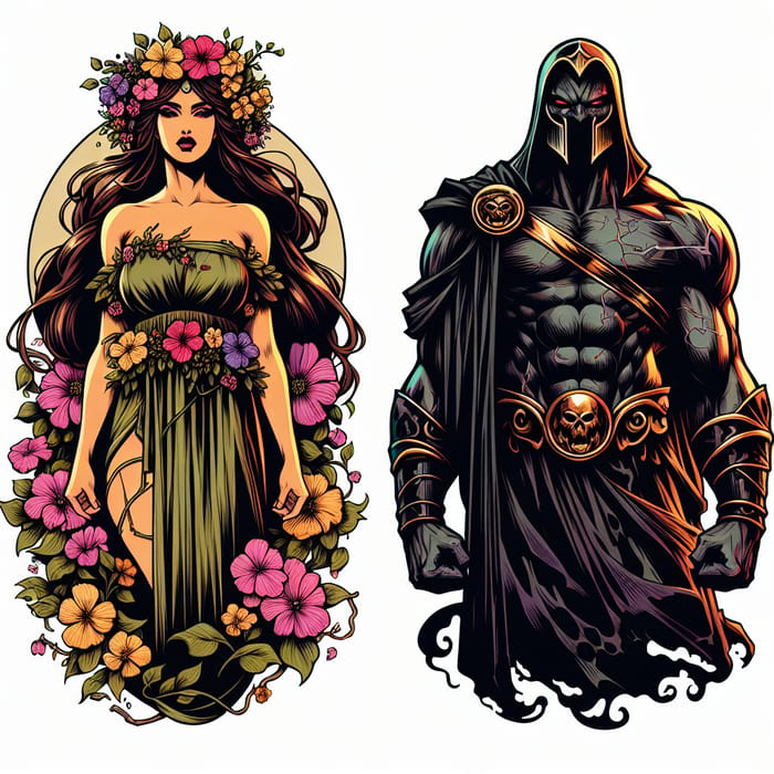 Persephone and Hades Marvel Style Art