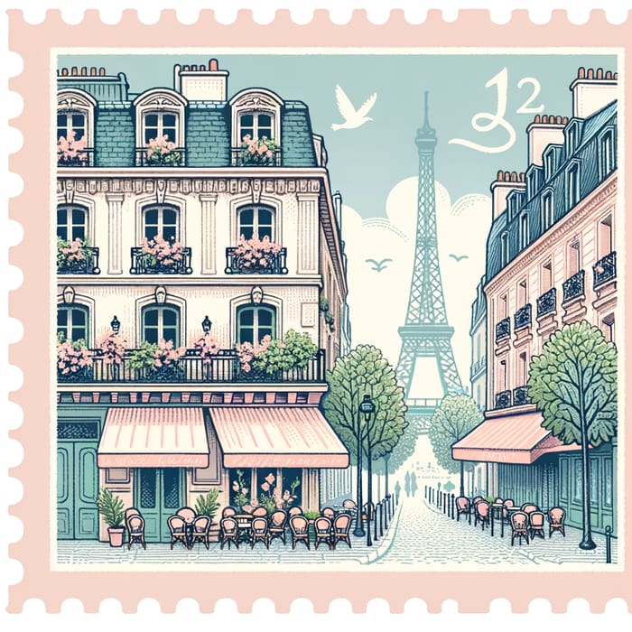 Minimalist Parisian Stamp in Vintage Pastel Shades