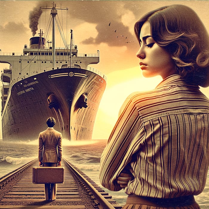 Nostalgic Love Scene: Emotional Farewell on 70s Ship