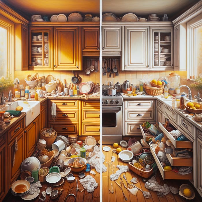 Kitchen Makeover: Chaos to Cleanliness in Soft Colors | AI Art ...