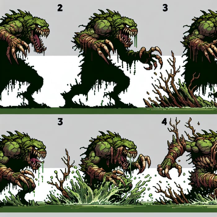 Swamp Monster Attack Animation: 5-Frame Sprite Sheet