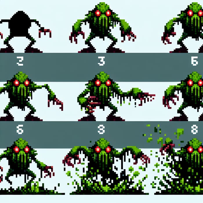 Pixel Art Swamp Monster Attack Animation | 5-Frame Sprite Sheet