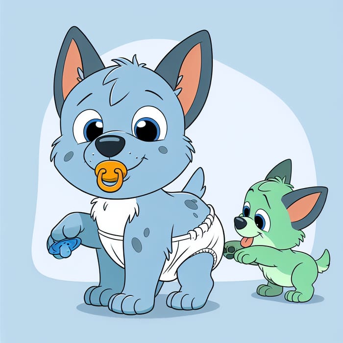 Bluey Bingo Inspired Heeler Puppy in Diapers Cartoon for Newborn with Pacifier