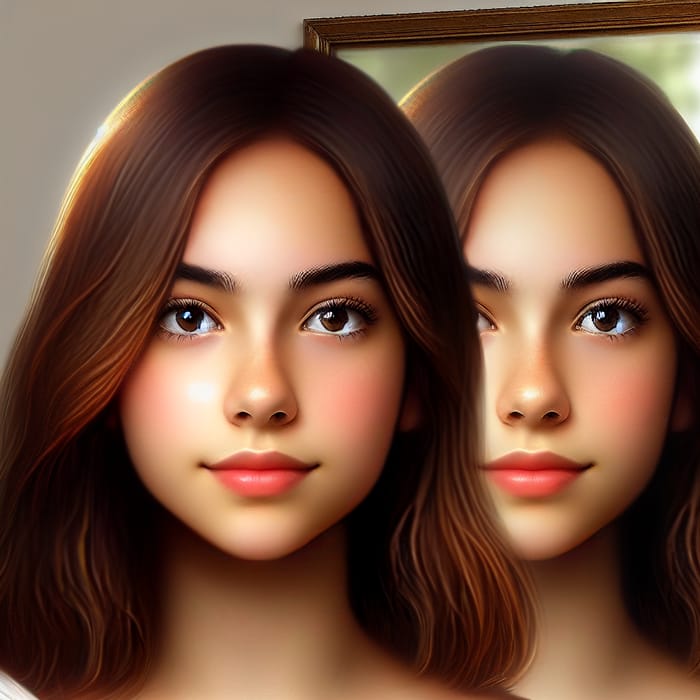 Realistic Image of 16-Year-Old Brown-Haired Hispanic Girl in Mirror