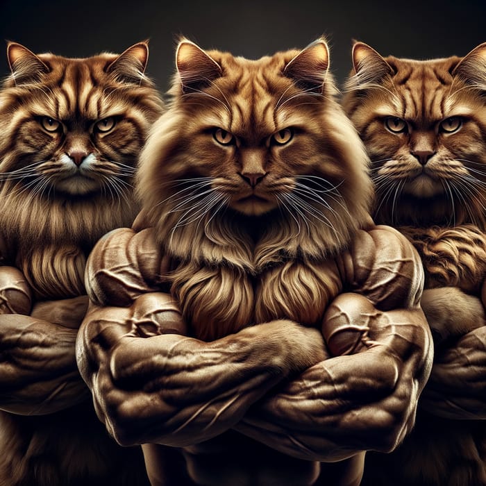 Angry Muscular Cats - Three Feline Gazes