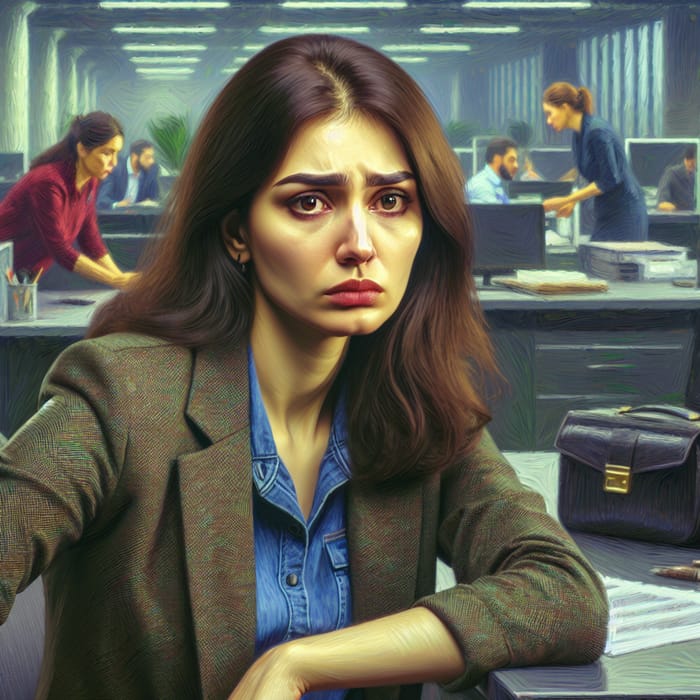 Portrait of a 29-Year-Old Tajik Woman in Corporate Despair